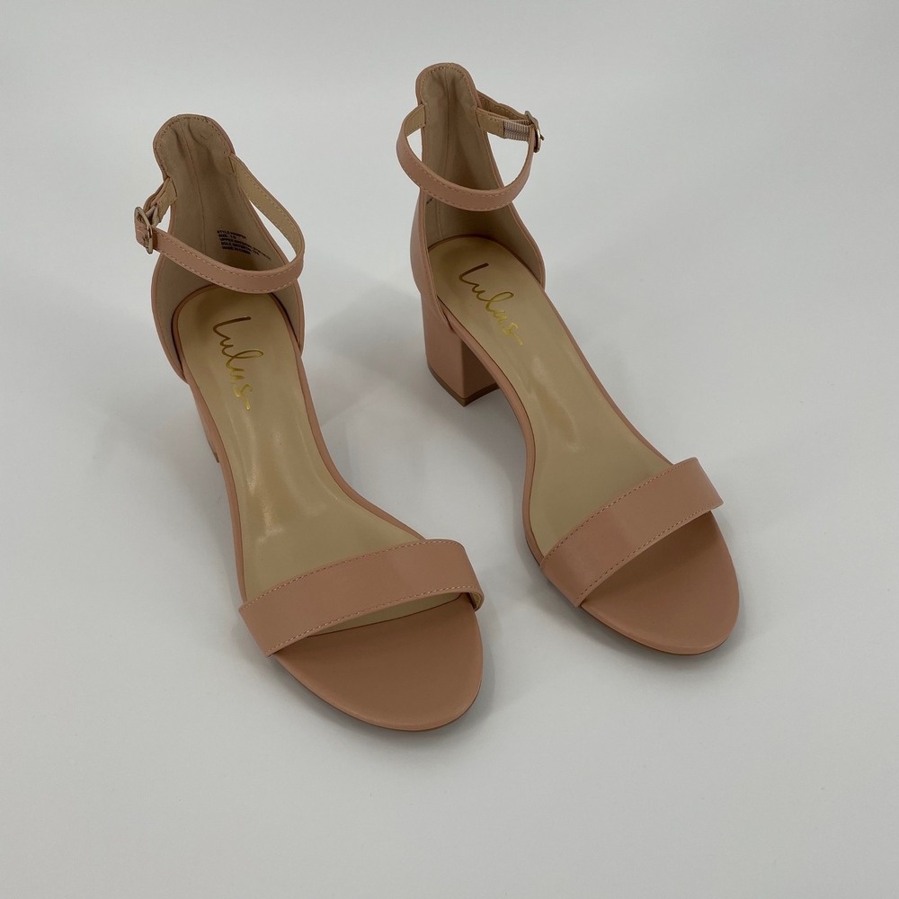 Lulus Harper Nude Vegan Leather Ankle Strap Block Heel Sandals Size 10 - Picture 2 of 8